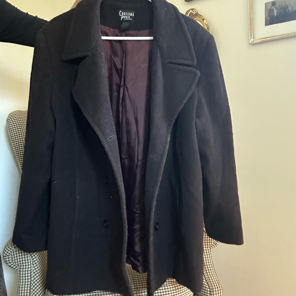 Crossing Pointe brown wool pea coat in a large